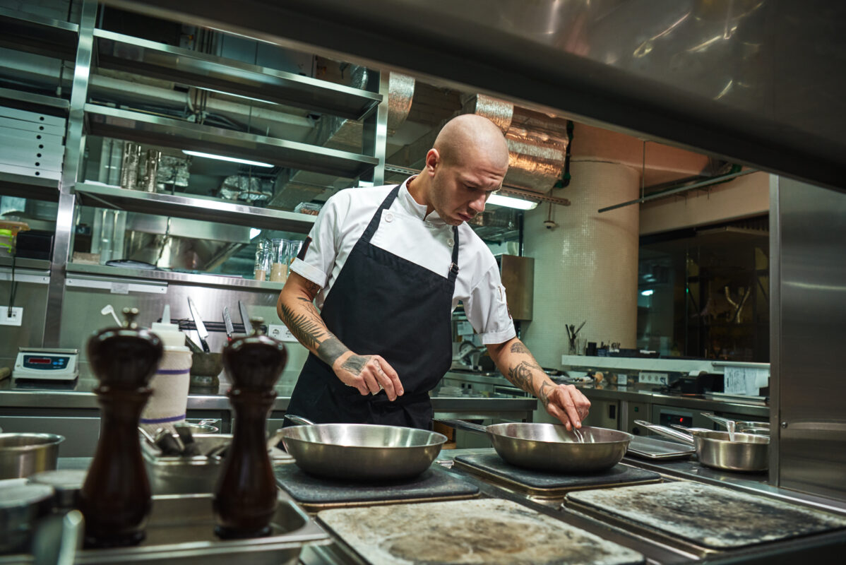 Preparing food. agency chef freelance in a hotel kitchen